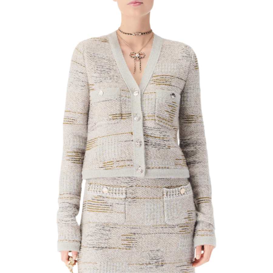 CHANEL Knitwear Women's Dark Gray V Neck Moderate Cardigan