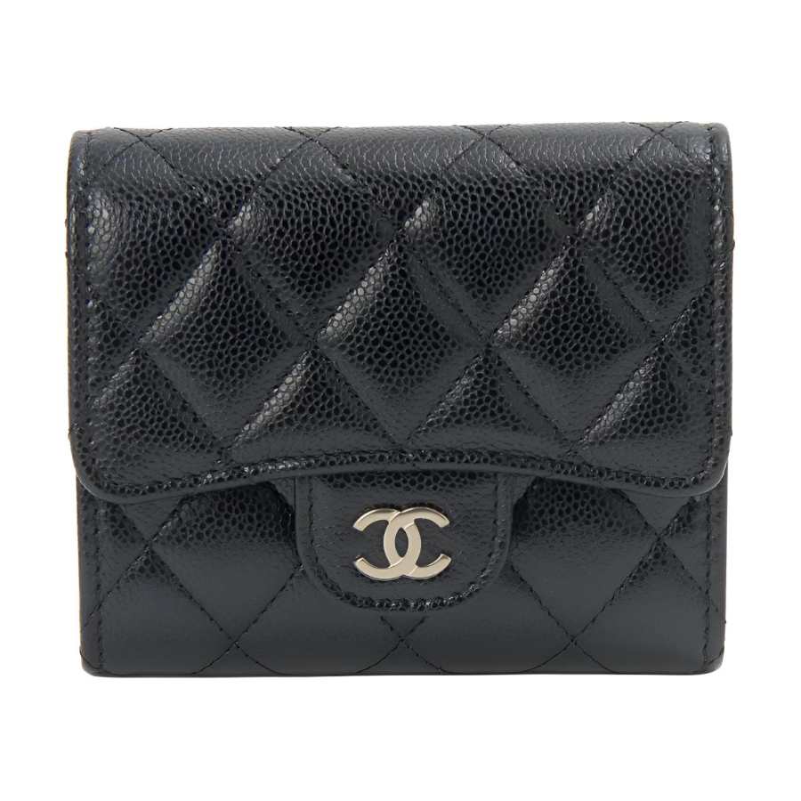 CHANEL Classic Flap CF Caviar Leather Wallet Small Women's Black