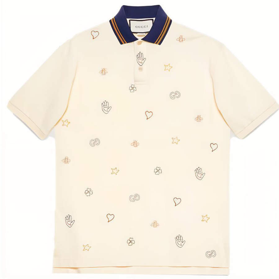 GUCCI Polo Shirts Men's Ivory White Polo Collar Moderate