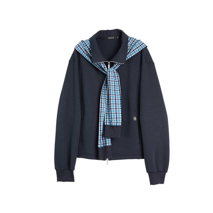 ELLE Sweatshirts Women's Navy Blue Stand Collar Moderate