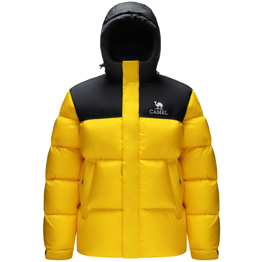 CAMEL Multicolor Puffer Jacket With Anti Pilling And Water Repellent Properties, Windproof Hooded Down Jacket Unisex