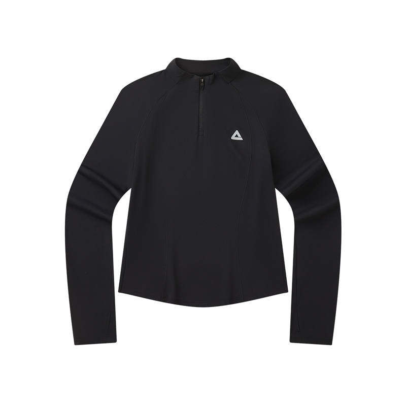 PEAK T Shirts Women's Black Stand Collar Moderate Straight Fit