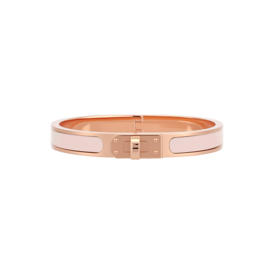 HERMES Mini Clic Kelly Enamel Rose Gold Plated Metal Bangles Women's Rose Gold