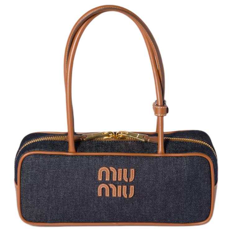 MIU MIU Beau Cotton With Fabric One Shoulder Handbag Regular Women's Denim Blue