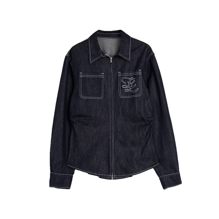 ELLE Shirts Women's Denim Blue Lapel Moderate