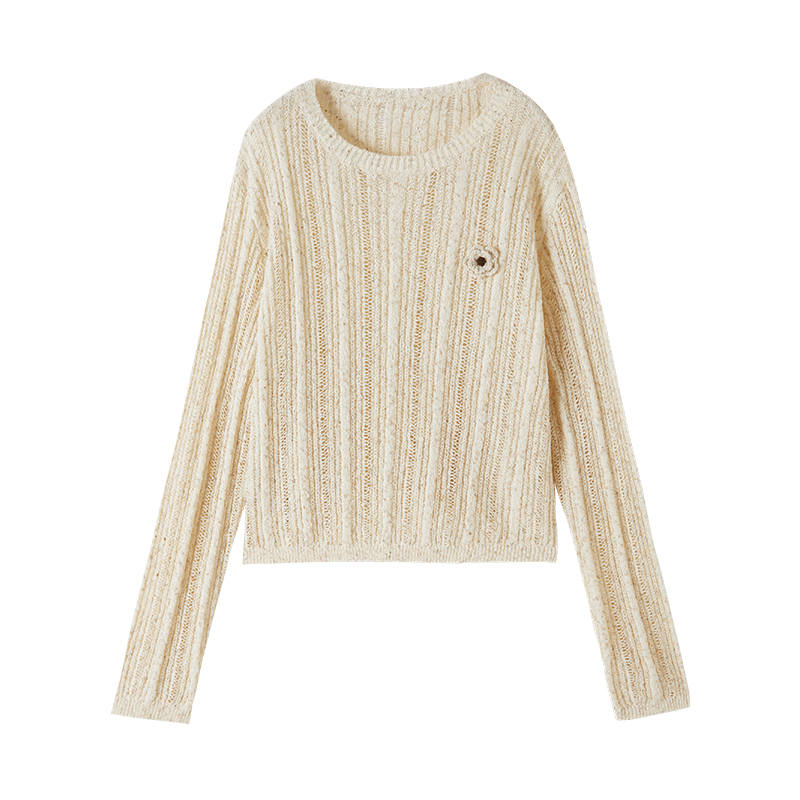 XIANGYING Knitwear Women's Heron White Crew Neck Moderate A Line