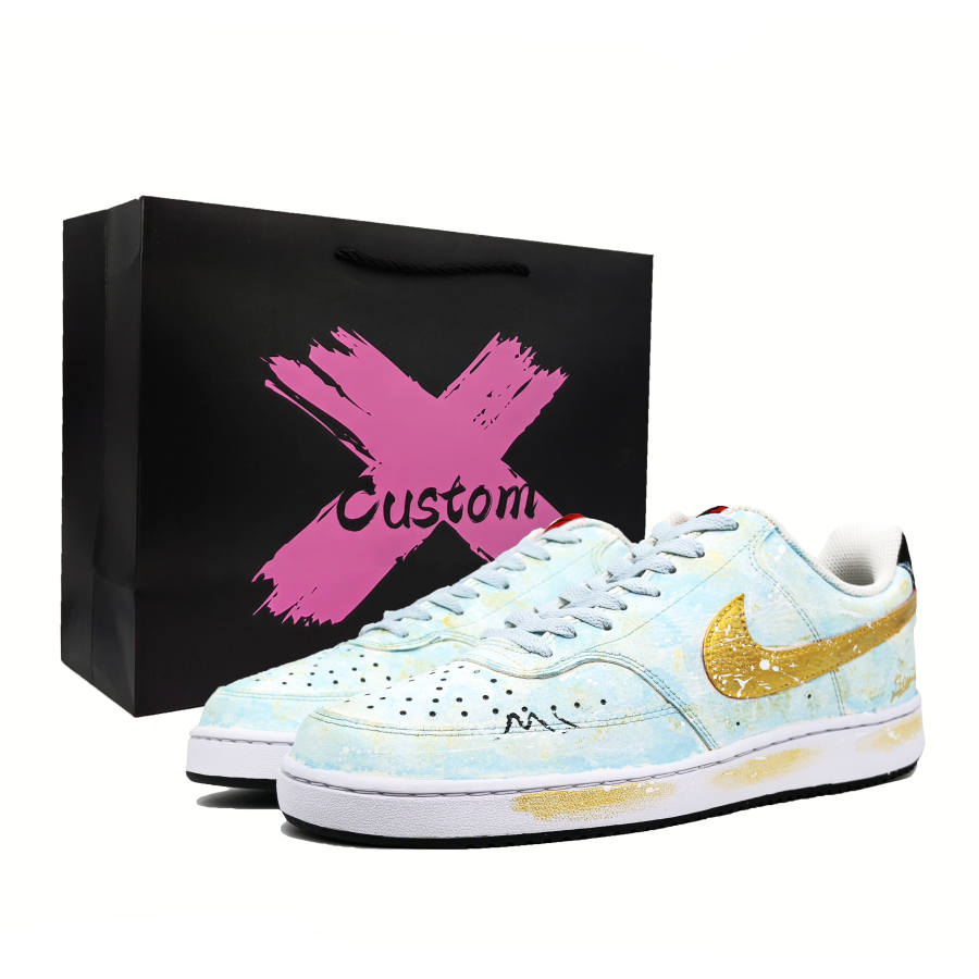 Nike Nike Court Vision 1 Abrasion Resistant Low top Skateboard Shoes Men's Blue Gold