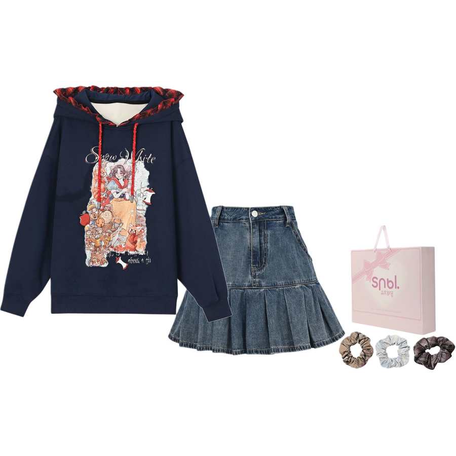 SNBL Two Piece Skirt Sets Women's Top+Skirt Hooded Moderate Short