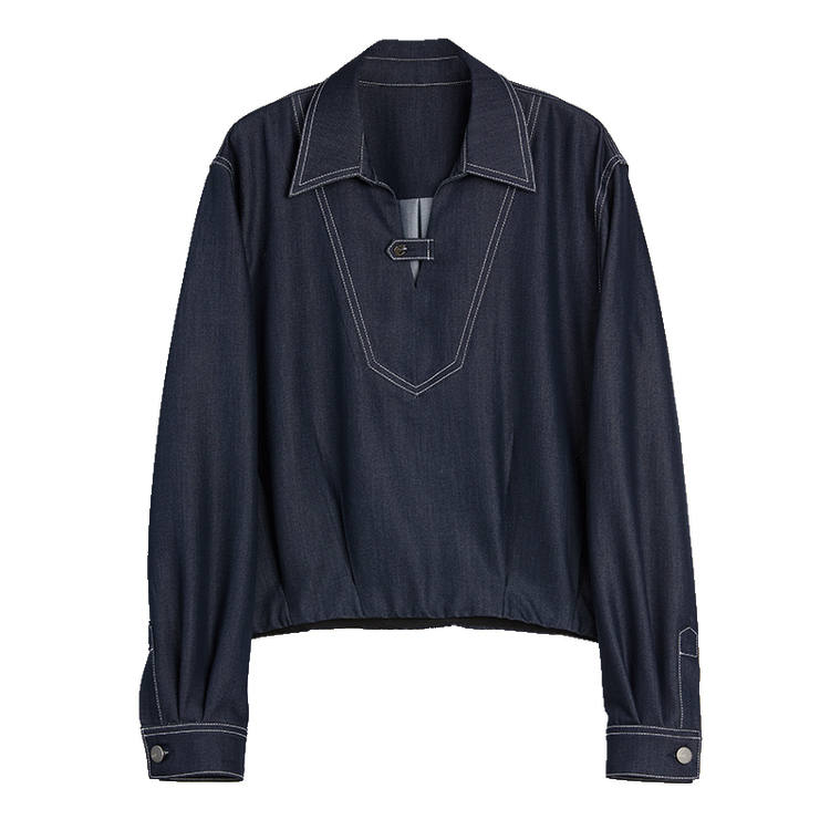 ELLE Shirts Women's Denim Blue Lapel Moderate Shirt
