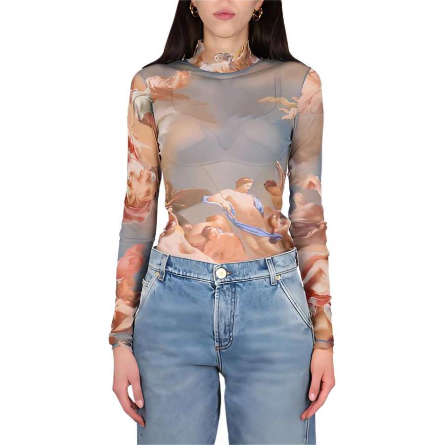 BALMAIN BALMAIN Sky Printed Long-Sleeved Tulle Top