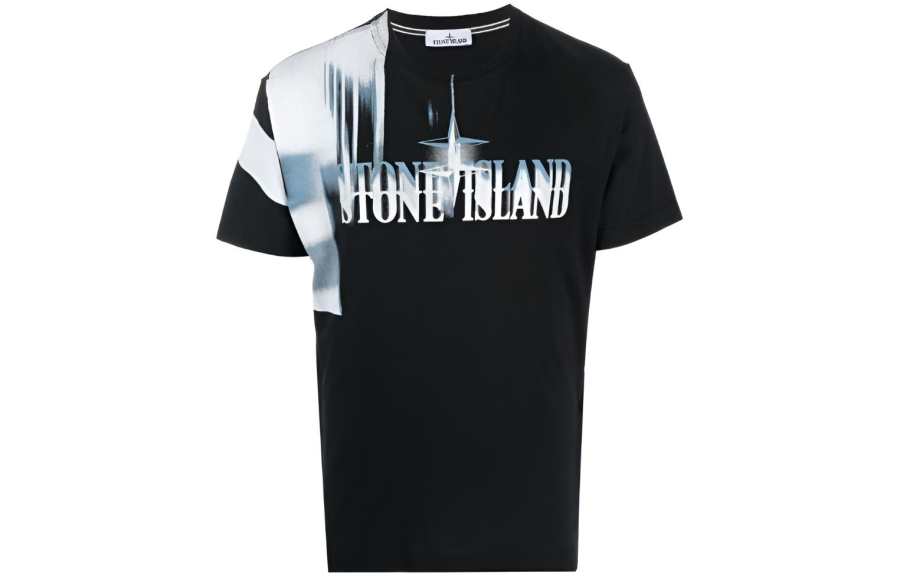 STONE ISLAND T Shirts Men's Black Crew Neck Moderate Straight Fit