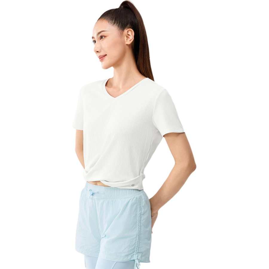 361° Yoga T Shirts Women's Feather White V Neck Thin