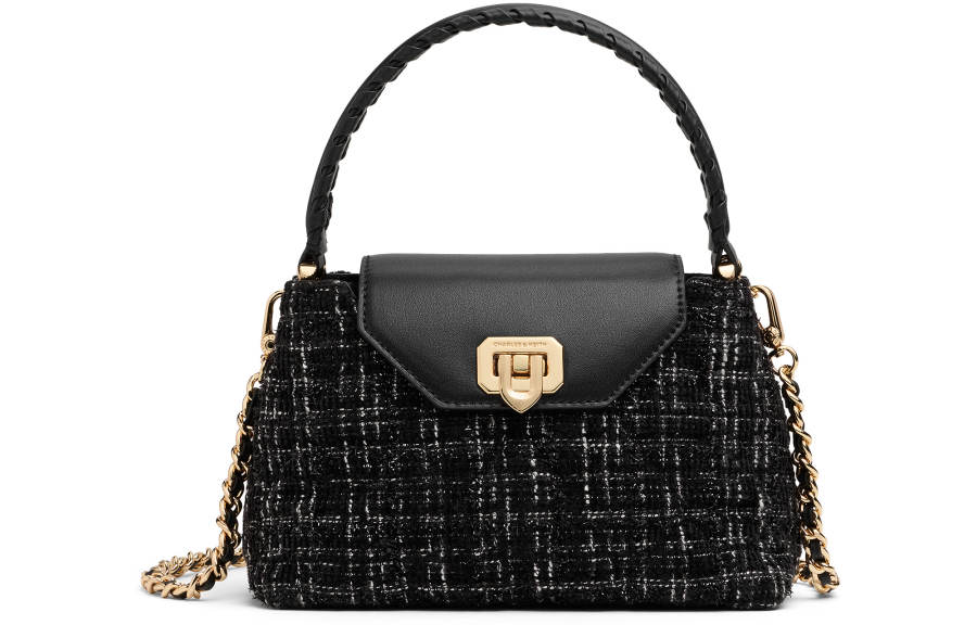 CHARLES&KEITH PU, Textile Mixture Handbag, Crossbody Bag Medium Women's Multicolor