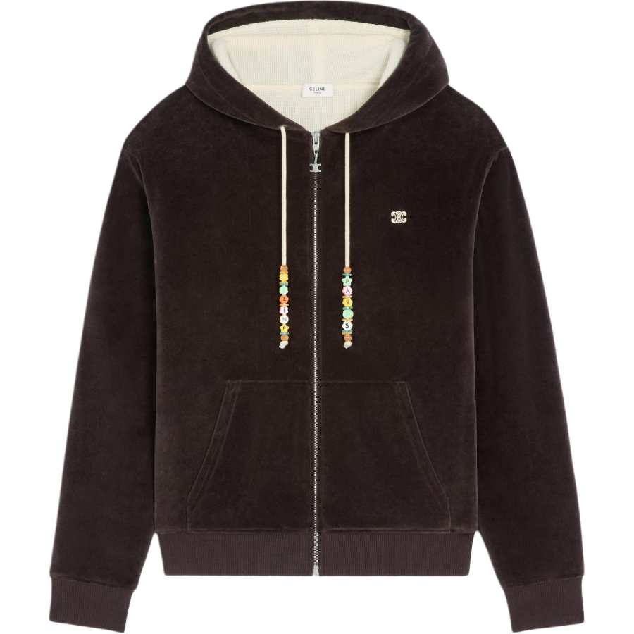 CELINE CELINE Logo Embroidered Zip Up Hoodie