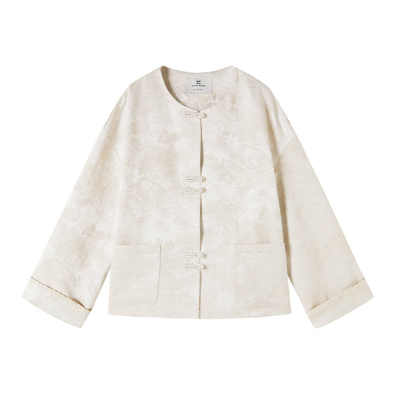 XIANGYING Jackets Women's Heron White Crew Neck Moderate Chanel Inspired