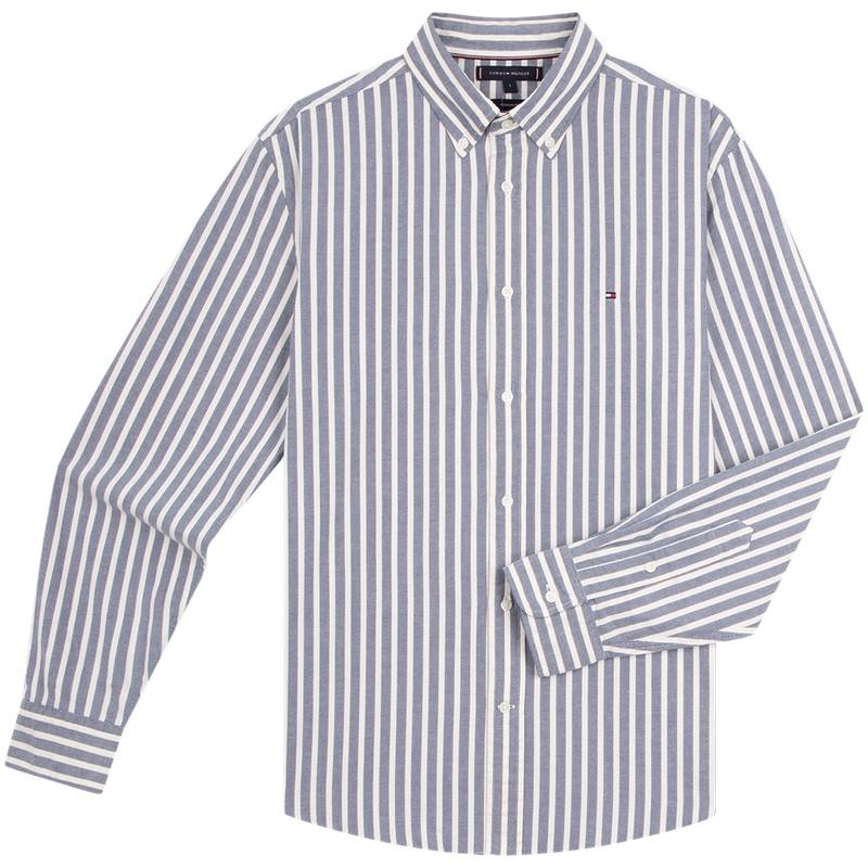 Tommy Hilfiger Shirts Men's Gray Blue White Stripes 0A4 Lapel Moderate Other