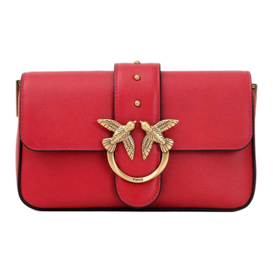 PINKO Love Bag Leather Crossbody Bag, Shoulder Bag Mini Women's Red