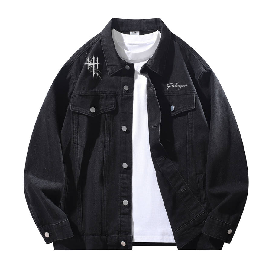 PAL ONGACO Denim Jackets Unisex Lapel Moderate Print