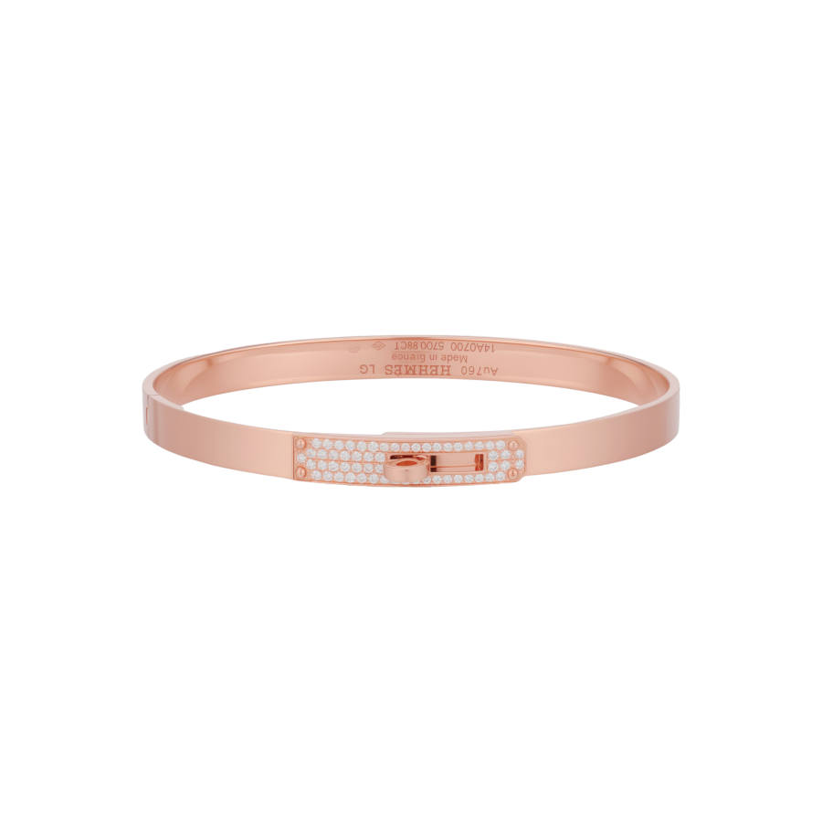 HERMES Kelly Diamond 18K Rose Gold Bangles Women's