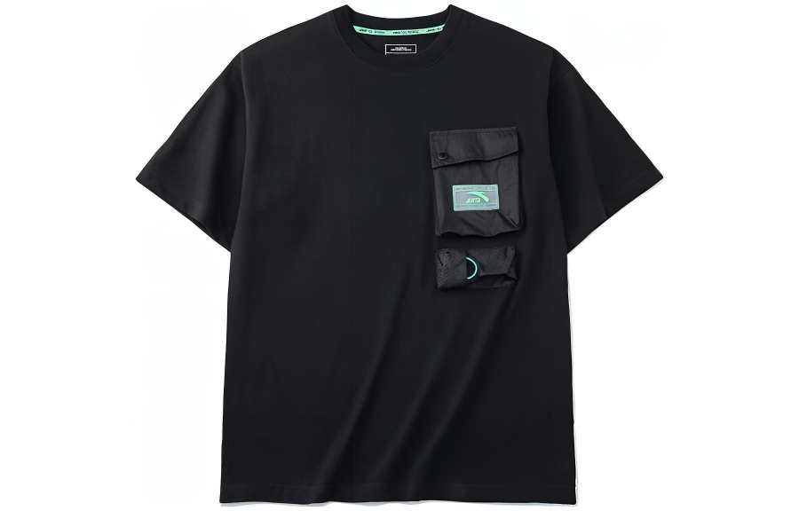 ANTA Life Collection T Shirts Men's Black Crew Neck Moderate Straight Fit