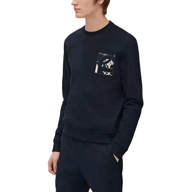 HERMES Sweatshirts Men's Marine Blue Crew Neck Moderate