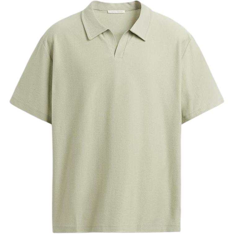 ZARA Polo Shirts Men's Light Green Lapel Moderate Straight Fit