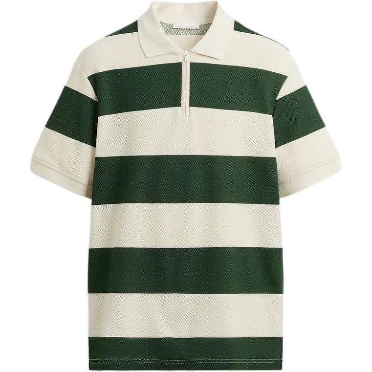 ZARA Polo Shirts Men's White/Green Lapel Moderate Other