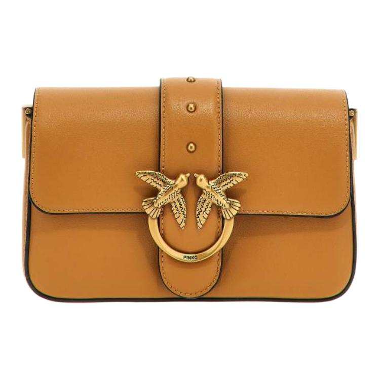 PINKO Love Bag Calfskin Crossbody Bag, Shoulder Bag Mini Women's Brown