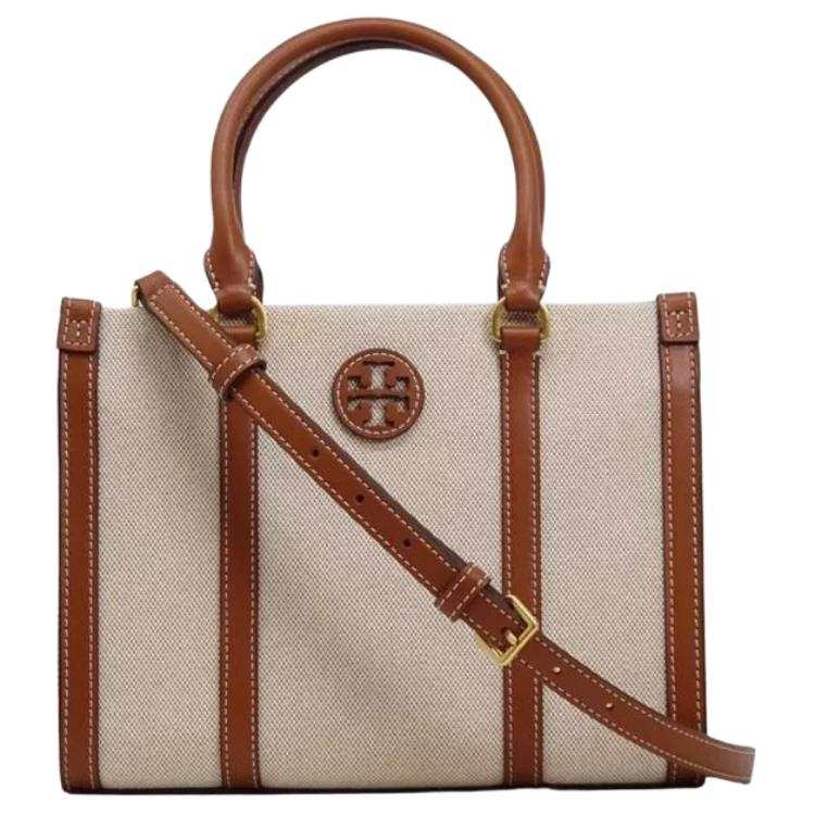 TORY BURCH Leather Tote Handbag Women's Beige & Brown