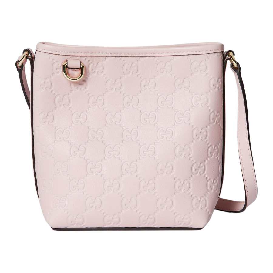 GUCCI GG Emblem Cow Leather Bucket Bag, Shoulder Bag Mini Women's Pink