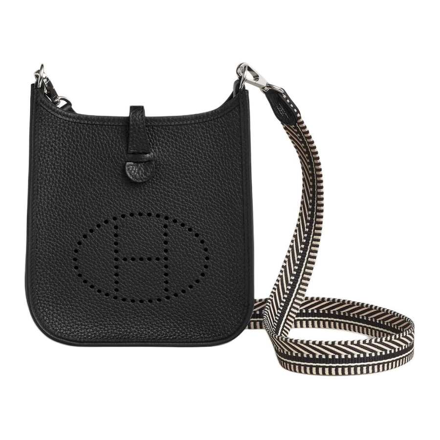 HERMES Evelyne Clemence Bullock Leather Shoulder Bag, Crossbody Bag 16 Women's Black & Light Beige