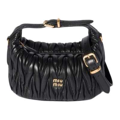 MIU MIU Matelassé Lambskin Handbag Women's Black