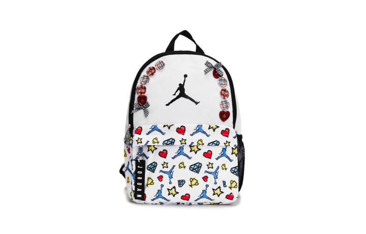 Jordan Jordan Polyester, Handcrafted Sewing, Button Decoration Backpack Unisex White