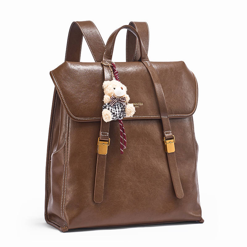 LAORENTOU Polyurethane Backpack Women's Brown/Black/Ecru