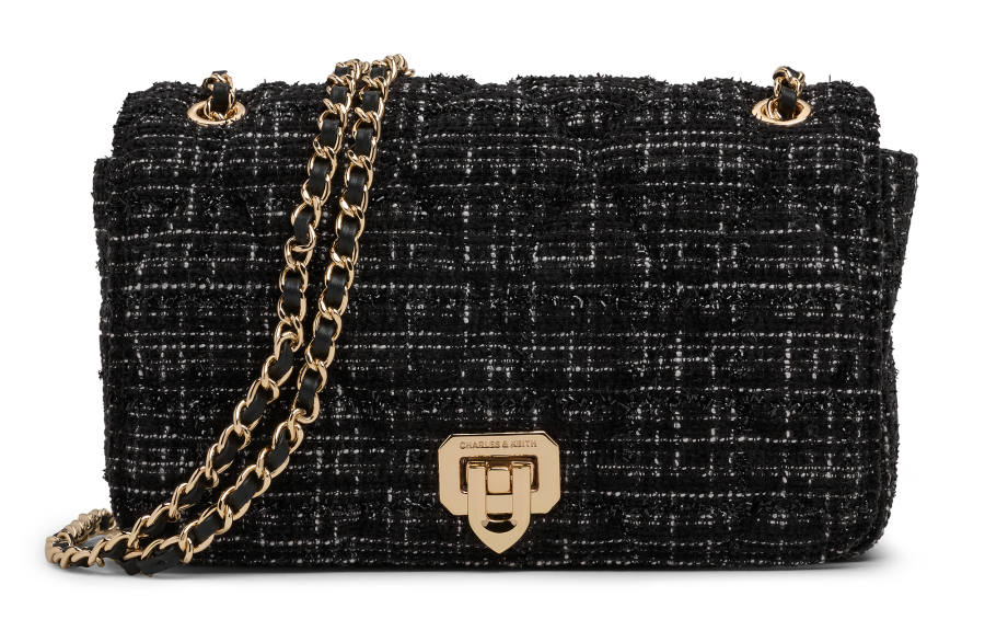 CHARLES&KEITH PU, Textile Mixture Shoulder Bag, Crossbody Bag Small Women's Multicolor