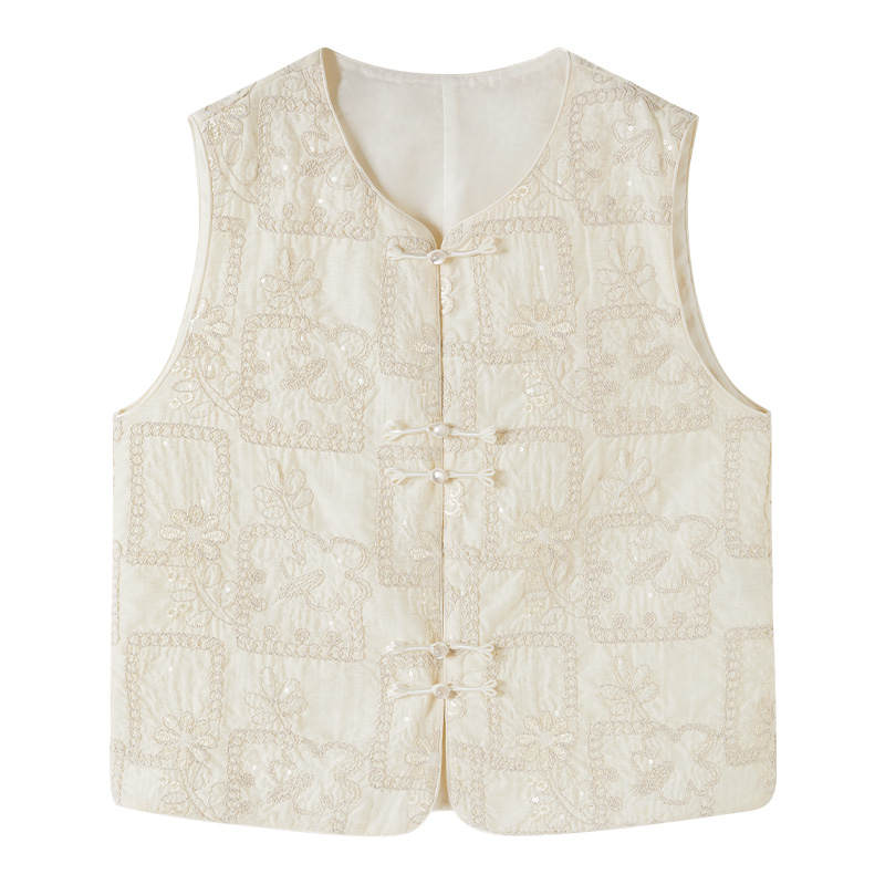 XIANGYING Vests Women's Heron White Crew Neck Thin Knitted Fabric