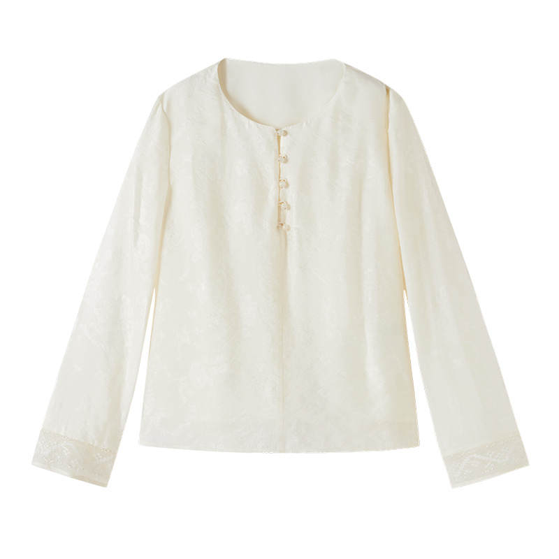 XIANGYING Shirts Women's Heron White Crew Neck Thin Shirt