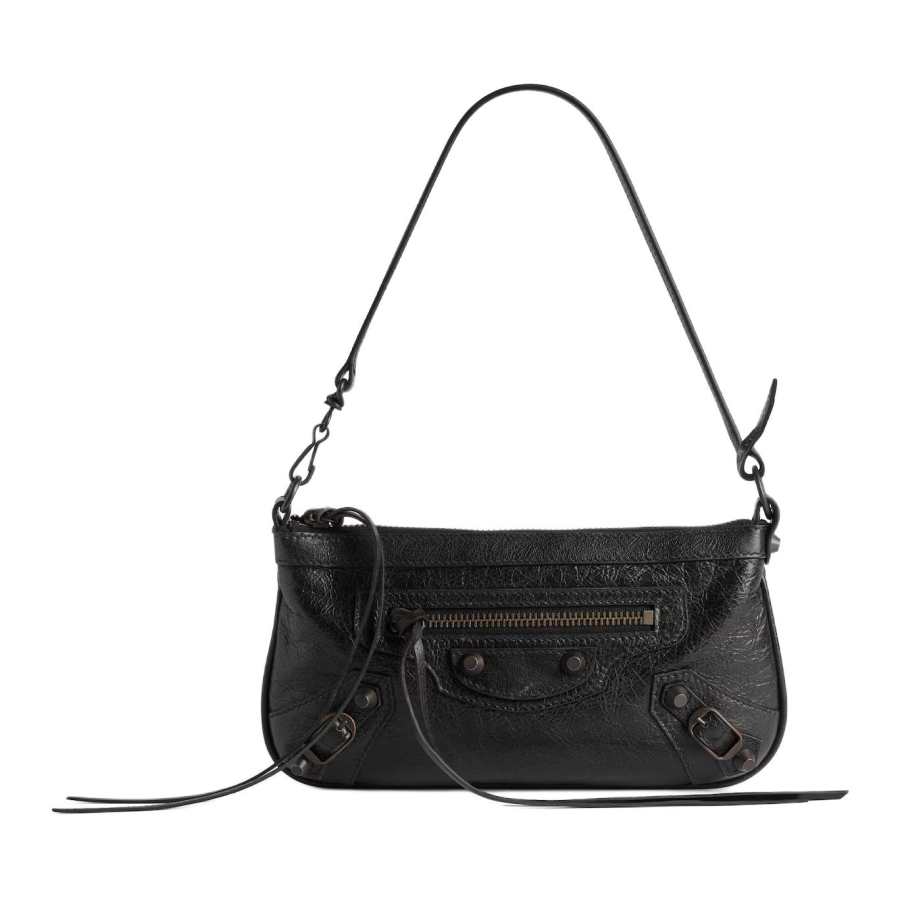 Balenciaga Le City Lambskin Shoulder Bag Women's Black