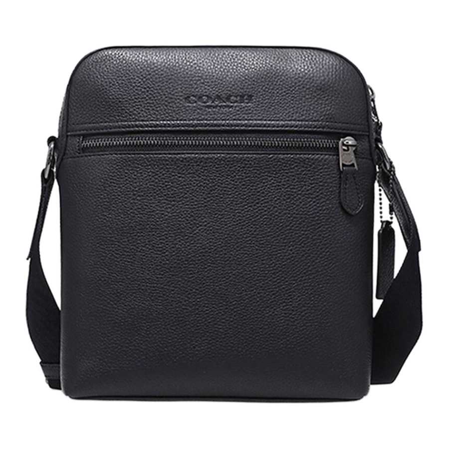 COACH Houston Pebbled Leather Messenger Bag, Flight Bag, Crossbody Bag, Shoulder Bag Small Men's Black