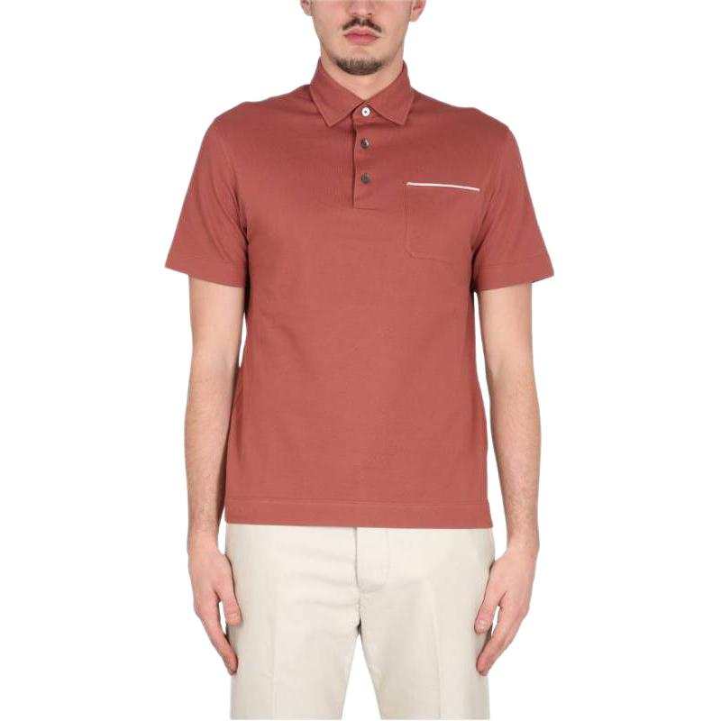 Zzegna Polo Shirts Men's Brick Red Polo Collar Moderate Straight Fit