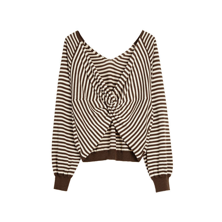 ELLE Knitwear Women's Stripes V Neck Moderate
