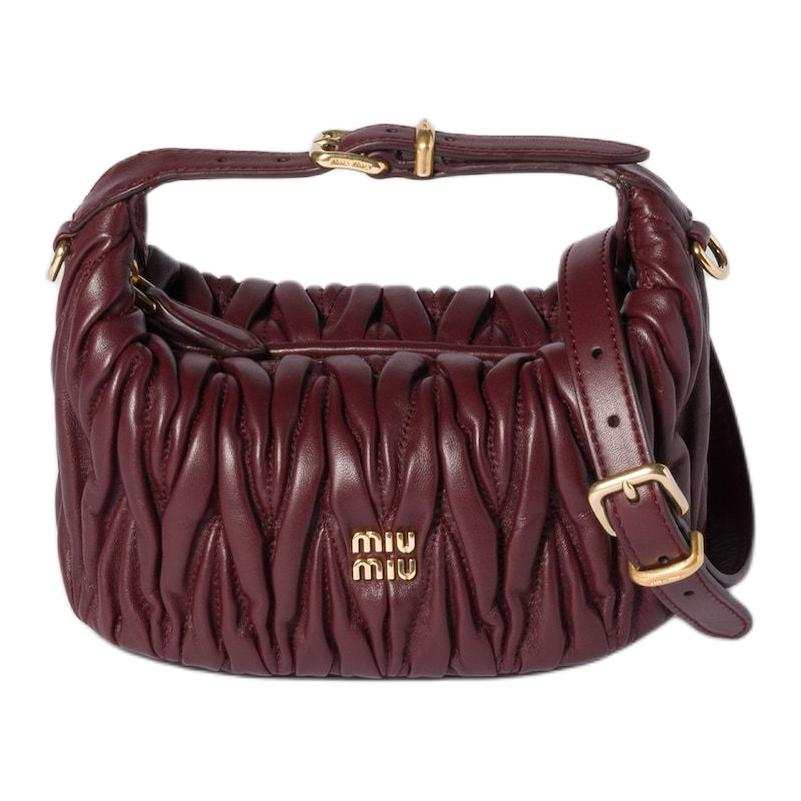 MIU MIU Matelassé Lambskin Handbag Women's Burgundy