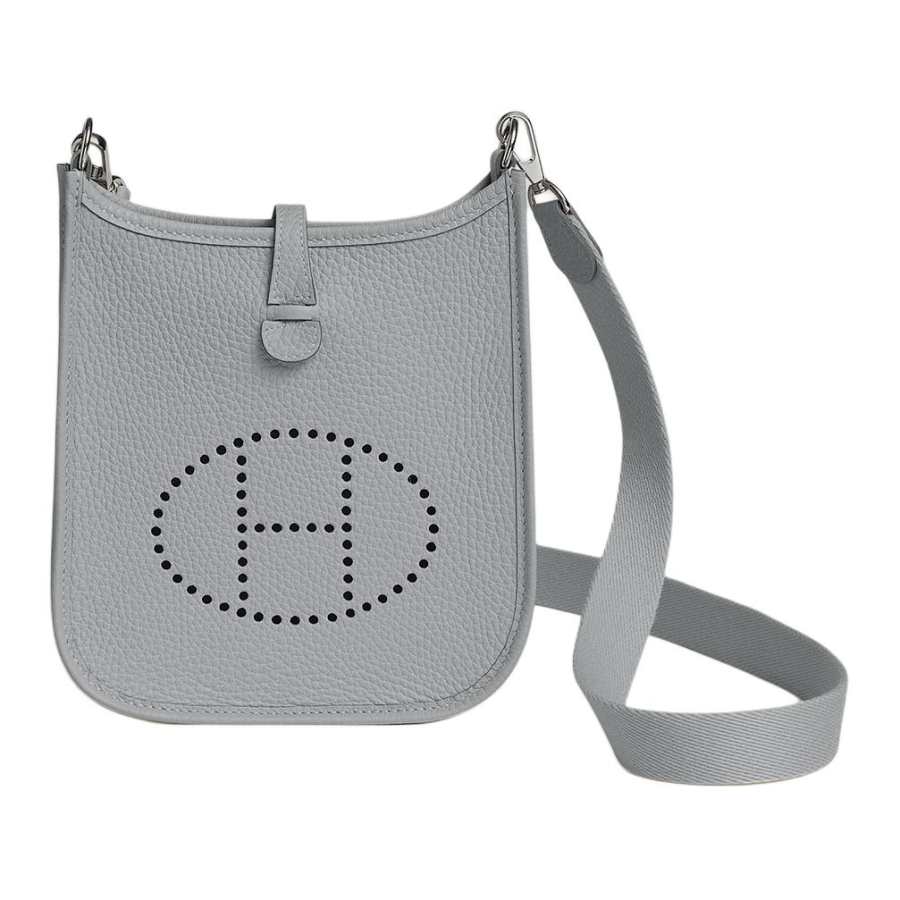HERMES Evelyne Clemence Bullock Leather Shoulder Bag 16 Women's N4 Gris Platine Platinum Gray