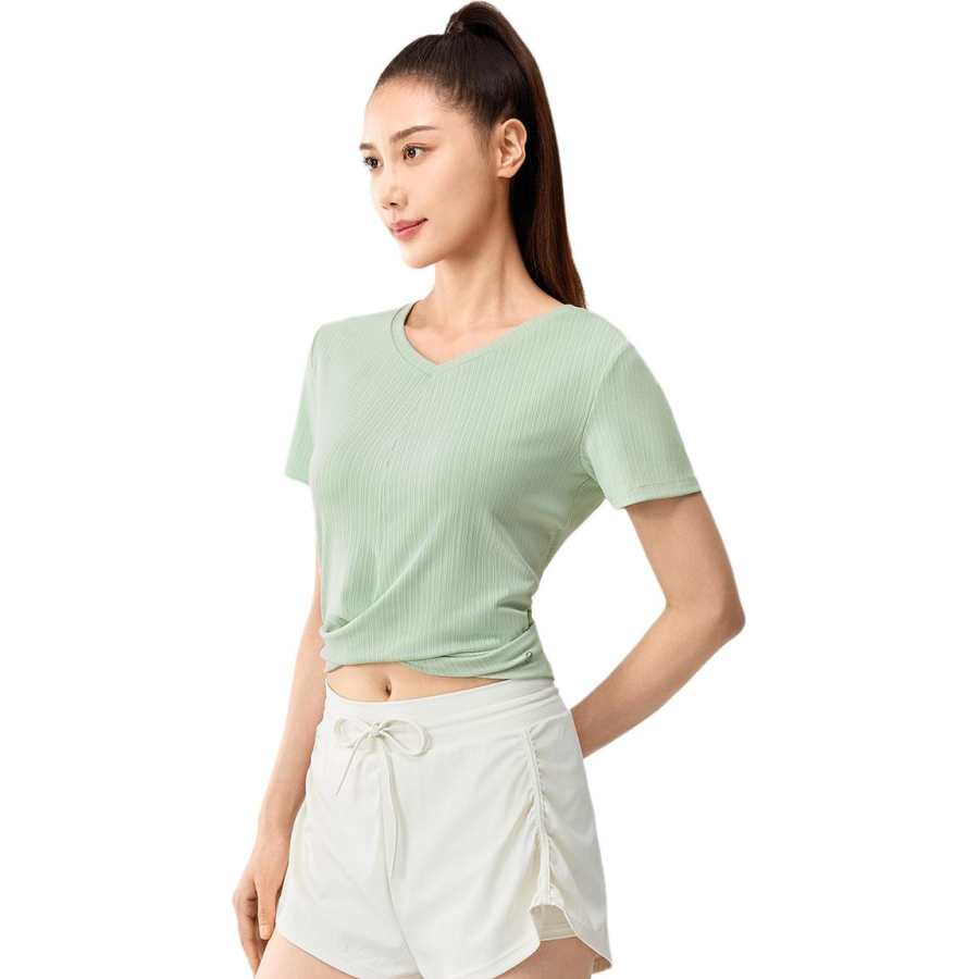 361° Yoga T Shirts Women's Sea Bubble Green V Neck Thin
