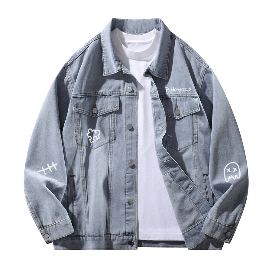 PAL ONGACO Denim Jackets Unisex Lapel Moderate Print