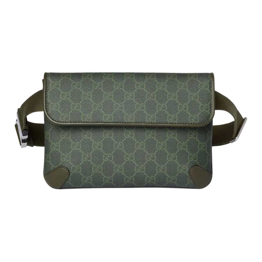 GUCCI GG Supreme Leather Trim Fanny Pack Small Unisex Forest Green