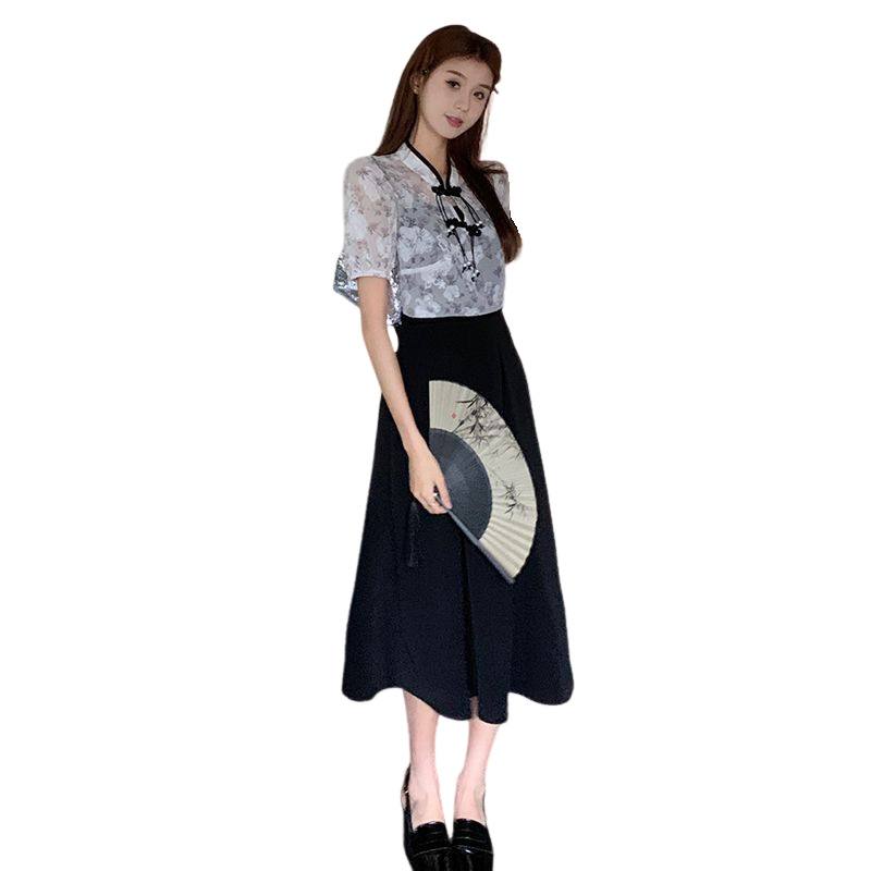 SIXUSICHOU Two Piece Skirt Sets Women's Stand Collar Thin
