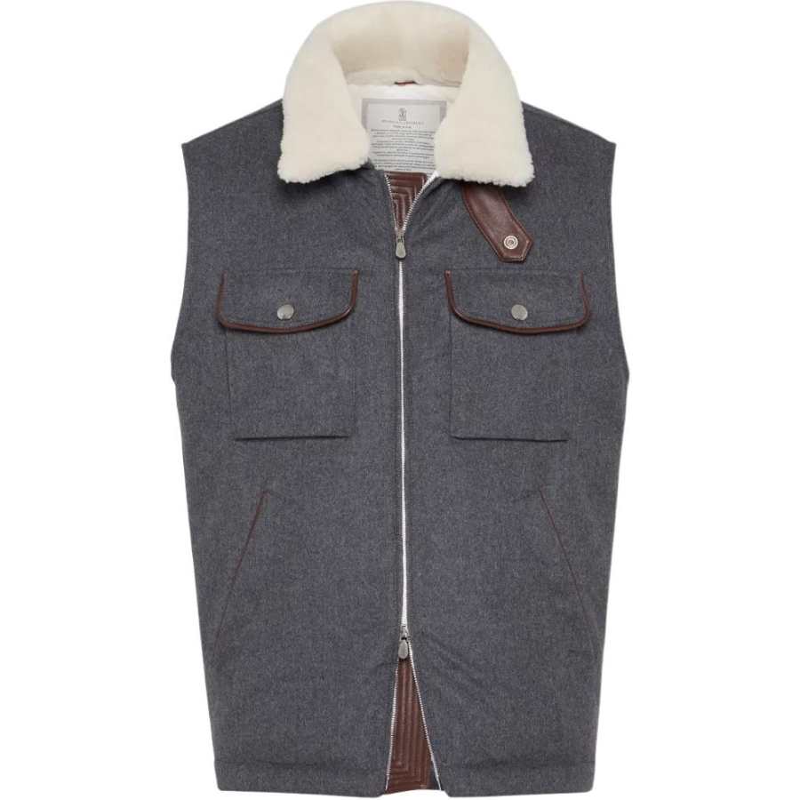 Brunello Cucinelli Brunello Cucinelli shearling-collar wool vest