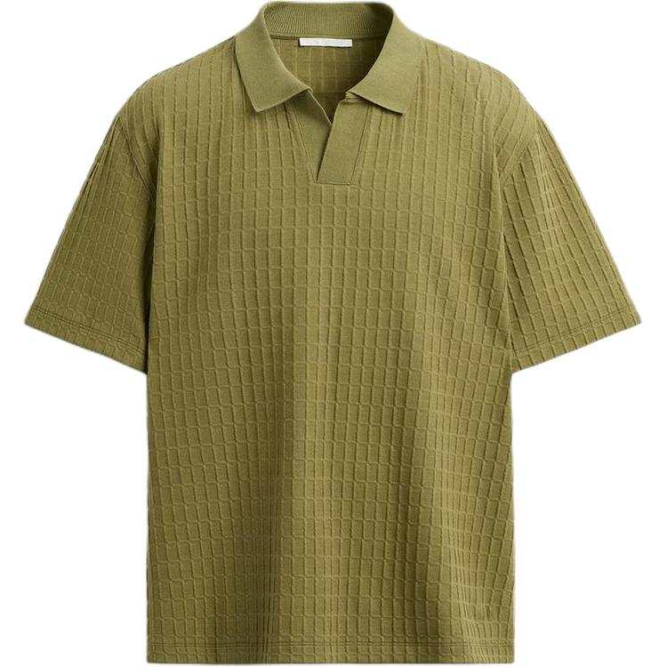 ZARA Polo Shirts Men's Grass Green Polo Collar Moderate Straight Fit