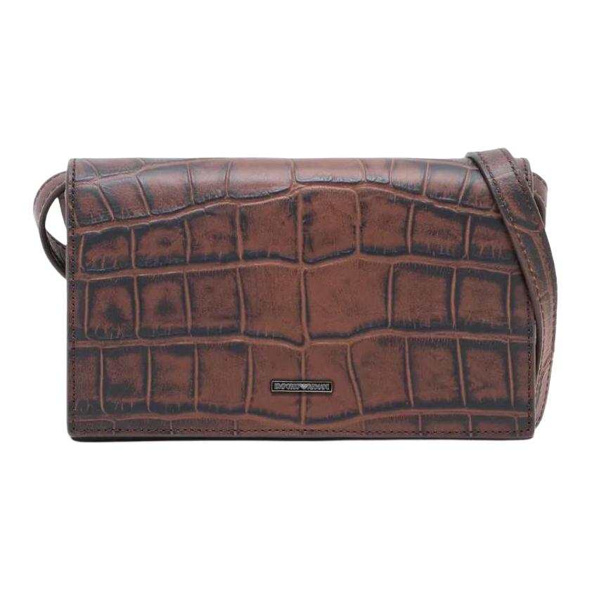 EMPORIO ARMANI Cow Leather Messenger Bag, Shoulder Bag Mini Men's Umber